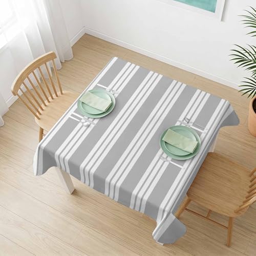YOUNGKIDS Tablecloth Minimalist Gray White Stripes Waterproof Square