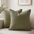 Fancy Homi Set of 2 Olive Green 22x22 Inch Soft Chenille Decorative