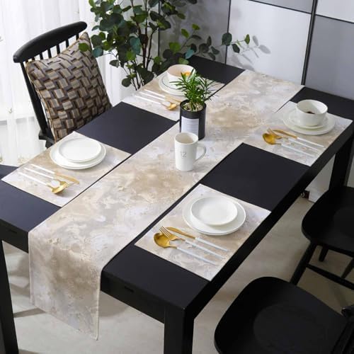 Beige Table Runner and Placemats for Dining Table,Burlap Coffee Table