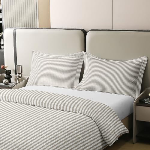 Feelyou Beige Brown Striped Duvet Cover 100% Cotton King Size