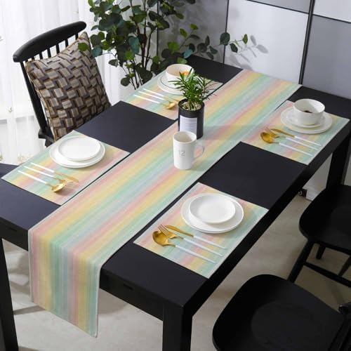 Stripes Table Runner and Placemats Set of 6 Vintage Multi Stripe