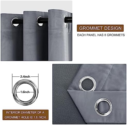 DWCN Velvet Curtains for Bedroom Living Room 2 Panels Grey