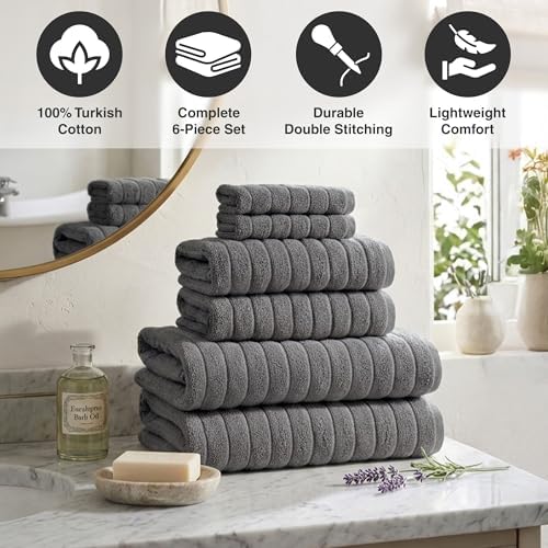 6 Piece Towel Sets for Bathroom - Includes 2 Bath Towels, 2 Hand