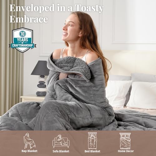 Topblan Sherpa Fleece Weighted Blanket for Adults, 12lbs 48 x 72 Twin