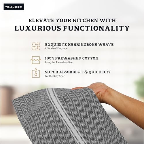 TEXAS LINEN CO. Cotton Kitchen Towels 6 Pack - 15 x 25 Inches - Highly