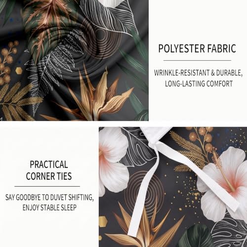 Duvet Cover Set King Grey Tropical Flowers Bedding
