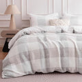 SLEEP ZONE Duvet Cover Set Queen, Modern Grid Jacquard Bedding Set