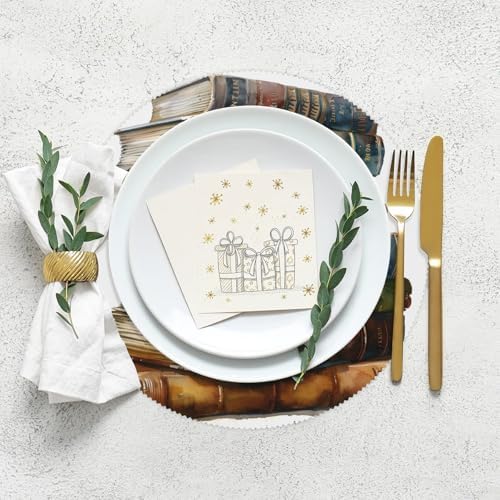 Vintage Book Round Placemats 16 inch Set of 4 Table Mats for Kitchen