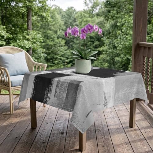 Black Gray Tablecloth Rectangle 60 x 60 Inch, Abstract Neutral
