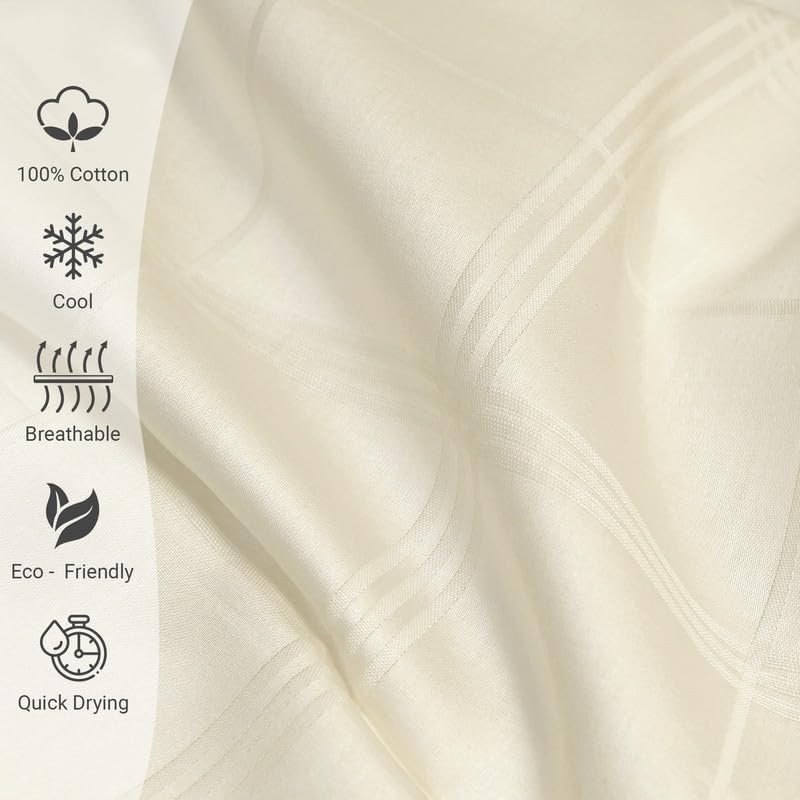 Pizuna 100% Cotton Twin Sheets Set 300 Thread Count Checks Cream