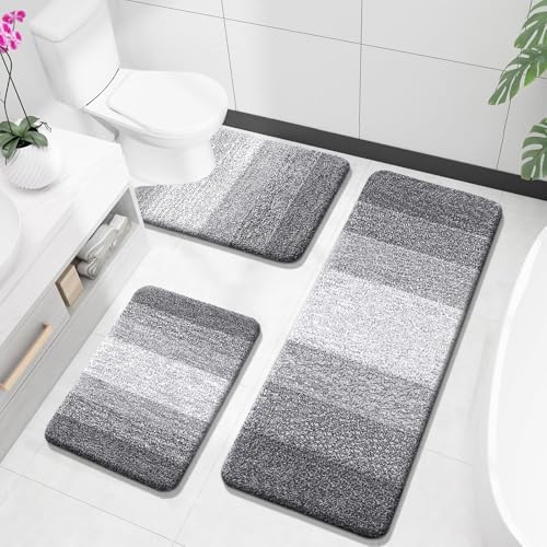 OLANLY Microfiber Bathroom Rugs Sets 3 Piece, Absorbent Bath Mats
