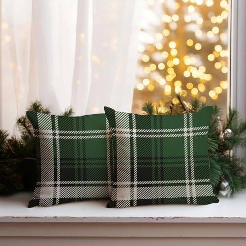 AOFANGGO Christmas Plaids Pillow Covers 18x18 Set of 2 Green Black