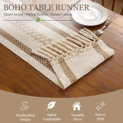 Baccessor Extra Long Boho Macrame Jute Table Runner with Tassels 12x90