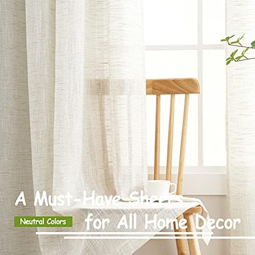 Linen Textured Semi Sheer Curtains 45inch Natural Beige Rustic