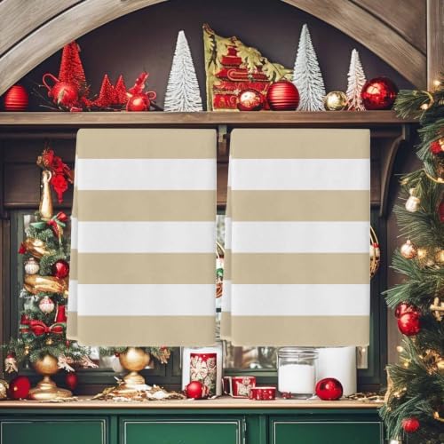 Beige White Striped Kitchen Towels Set of 3, Absorbent Dish Towels for