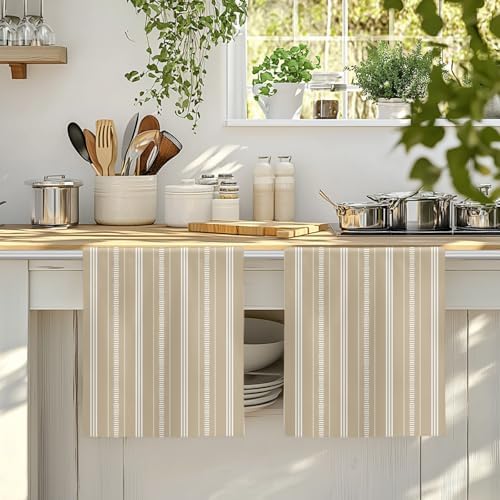 Boho Beige Kitchen Towels Set of 3, Absorbent Dish Towels for Kitchen