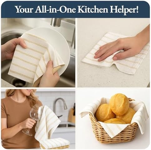 LANE LINEN Hand Towels for Kitchen 100% Cotton Absorbent 4 Pack