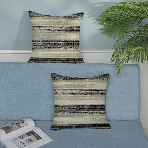 Boho Pillow Covers 18x18 Set of 2 Geometric Sage Green Black Stripe