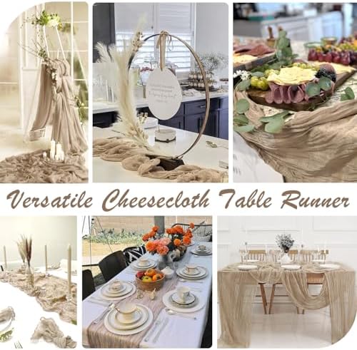 BLUETOP 6 Pack Nude Cheesecloth Table Runner,10ft Light Brown Gauze