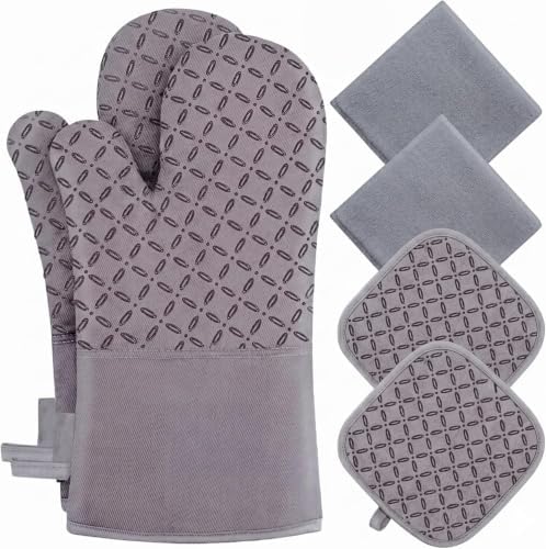 LSLCQWOven Mitts and Pot Holders 6pcs Set, Kitchen Oven Glove High