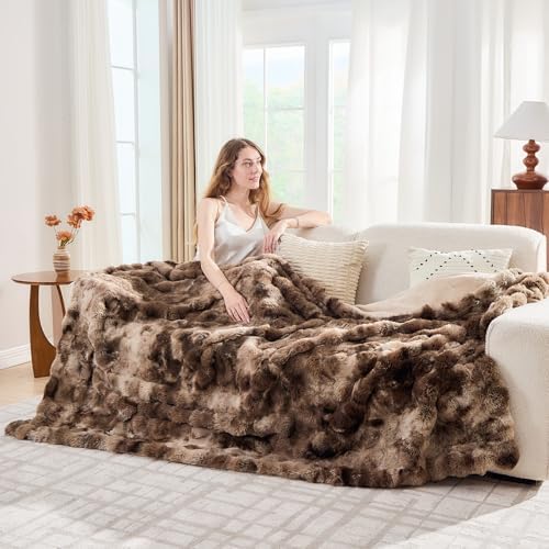 Lotus Karen Faux Fur Throw Blanket Tie-Dye Dark Coffee - Big Bubble