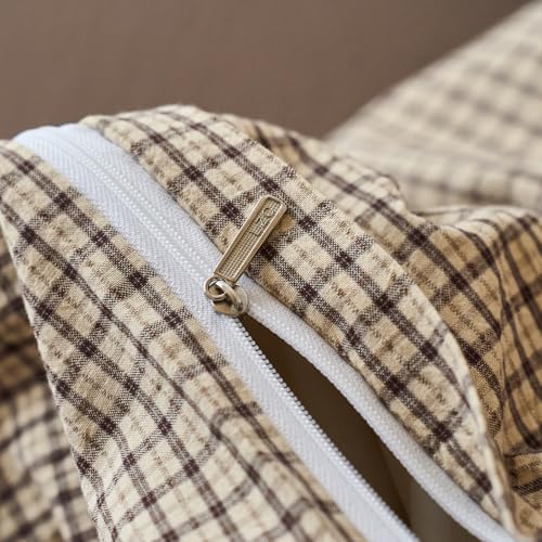 Gingham Duvet Queen Size Cover Beige Boho Queen Comforter Cover Set