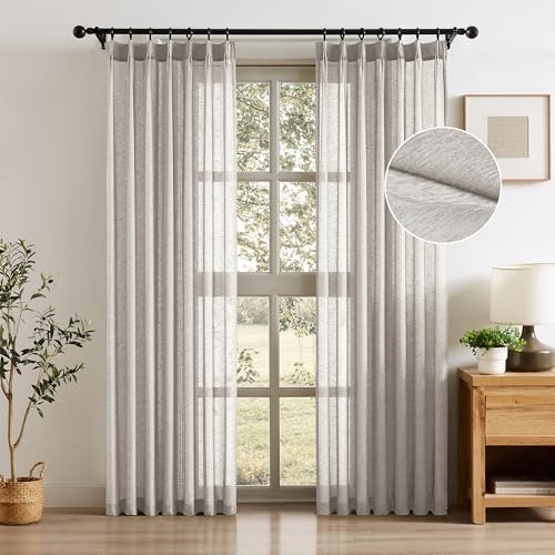 Light Gray Pinch Pleat Semi Sheer Curtains 40x84 Inch 2-Panel