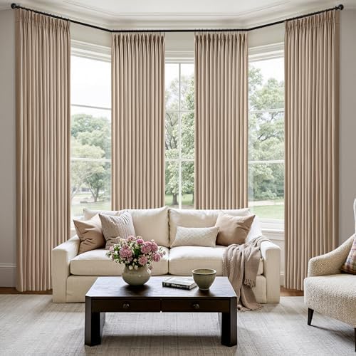 MIULEE Pinch Pleated Thick Linen Curtains 96 Inches Long 2 Panels Set
