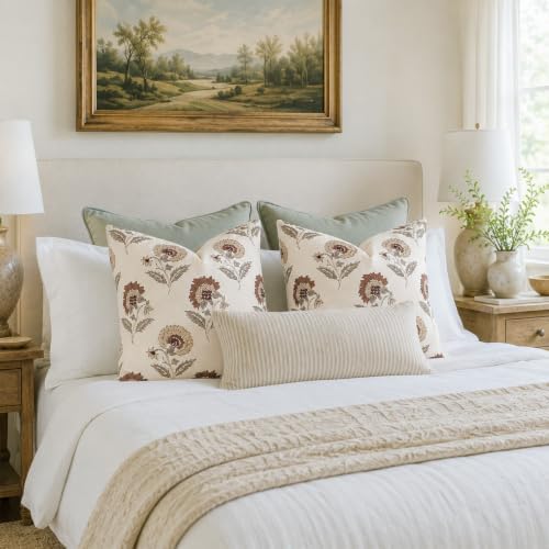 Vintage Throw Pillow Covers 20x20 Set of 2, Cotton Floral Pillow Cover