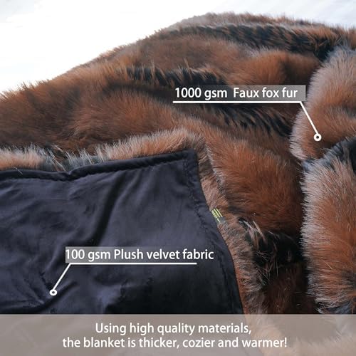 inchgrass Fox Faux Fur Blanket Luxury Fur Throw Blanket Sofa Fluffy