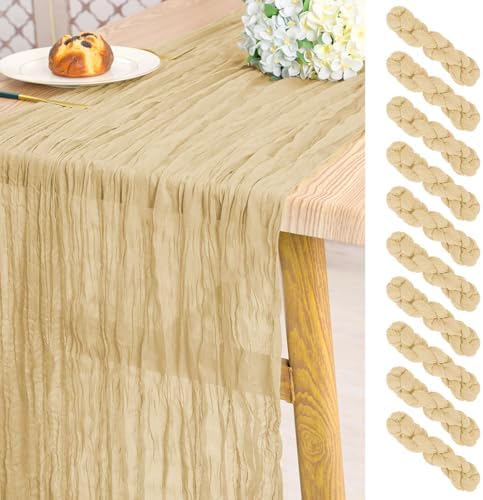 10 Pack Beige Cheesecloth Table Runner Long,21.5 x 120 Inch