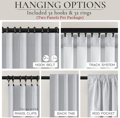 Light Gray 100% Blackout Linen Curtains 120 Inches Extra Long 2 Panels