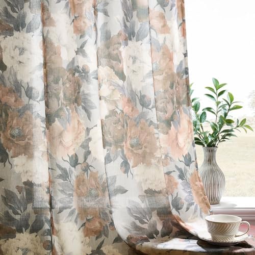 Floral Brown Toile Curtains 96 Inches Long Light Filtering Privacy