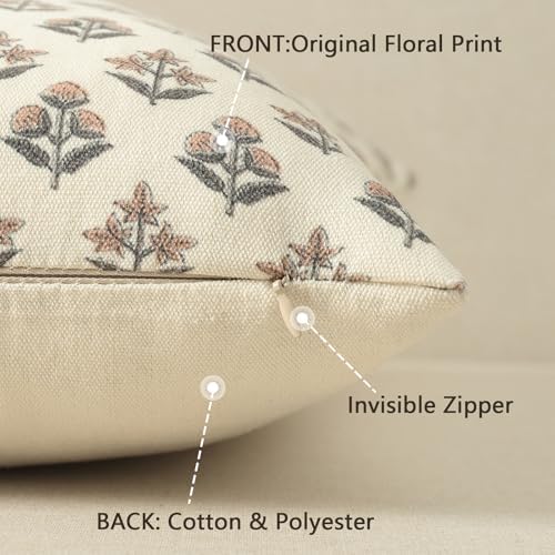 YCOLL Farmhouse Floral Pillow Covers 18x18 Set of 2, Rustic Country