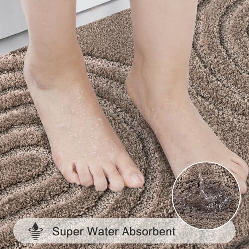 HEBE Bathroom Rugs Set 3 Piece, Non Slip Washable Microfiber Bath Mats