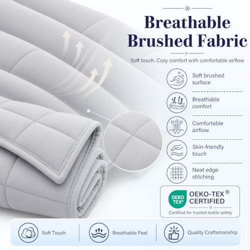 L'AGRATY Weighted Blanket for Adults 15lbs, 48"x72", Light Grey Twin