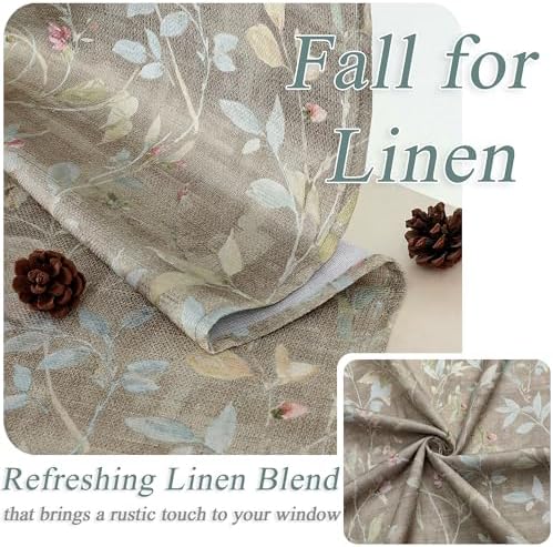 OWENIE Taupe Light Filtering Floral Curtains 84 Inches Long 2 Panels