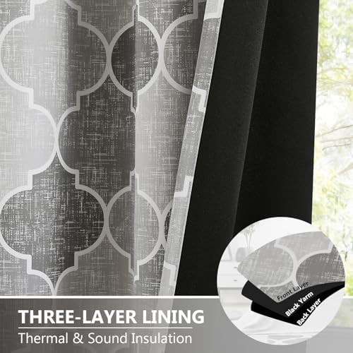 Gray Geometric 100% Blackout Window Curtains, 52" Wx63 Lx2
