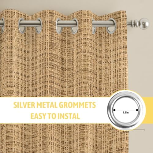 Brown Ochre Solid Color Window Curtains Panels with Silver