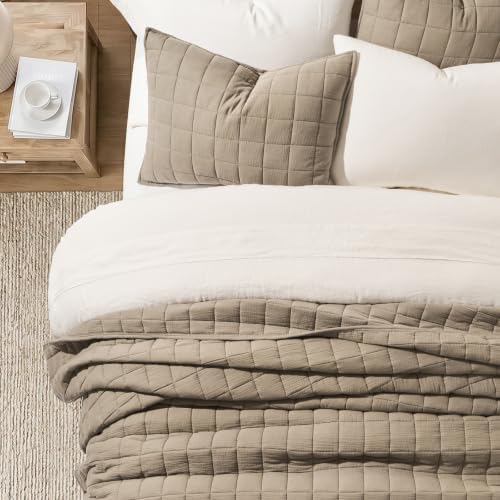EverGrace Cotton Gauze Muslin Quilt Set, King, Stone Taupe