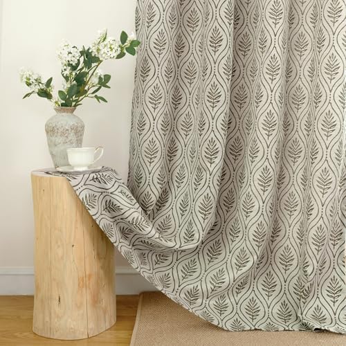BGment French Country Brown Leaf Jacquard Curtains 96 Inch 2 Panels