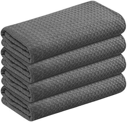 Gray Waffle Kitchen Dish Towels, 100% Cotton, Quick Dry, Super