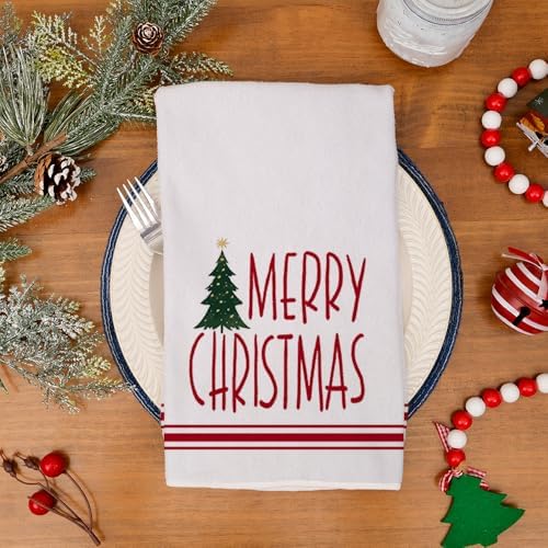 Merry Christmas Kitchen Towels Set of 2 Red Xmas Tree 18x26 inch