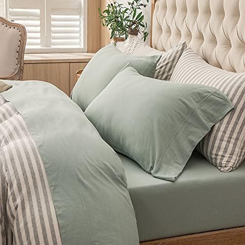 PURE ERA Jersey Knit 4pc Bed Sheet Set 100% T-Shirt Cotton Super Soft