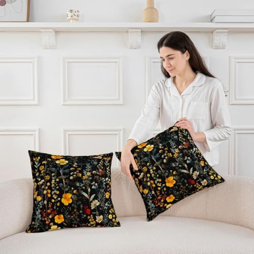 jejeloiu Black Flower Throw Pillow Covers Set of 2 Floral Decorative