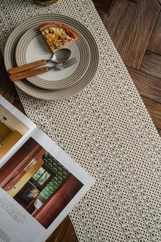 Boho Table Runner Macrame 108 Inches Long, Cotton Linen Dining Table
