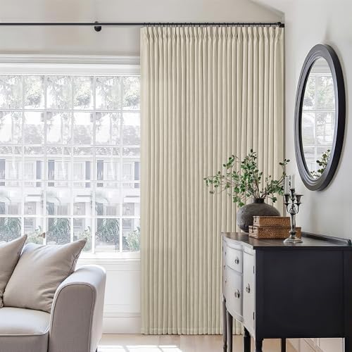 TWODRAPES Beige Pinch Pleated Linen Curtains 120 Inches Long 2 Panels