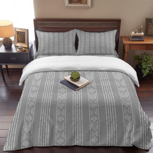 Bohemian Stripes Gray Texture Full Duvet Cover Set - 4 Pcs Comforter