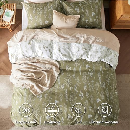 Bedsure Duvet Cover Queen Size - Reversible Olive Green Queen Duvet