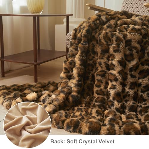 LIFEREVO Cheetah Print Fluffy Faux Rabbit Fur Throw Blanket 60x80